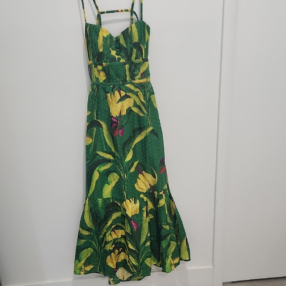 FARM Rio green banana aquarela midi dress - Picture 2 of 9